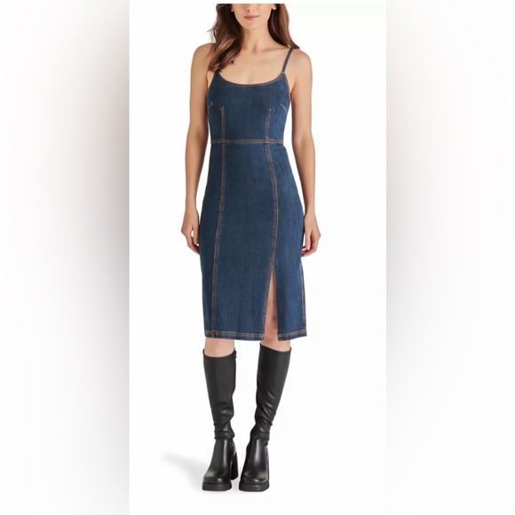 Steve Madden Dresses & Skirts - ✨👗 Steve Madden Giselle Denim Midi Dress Sz 2 Y2K Slit Spaghetti Strap 👗✨